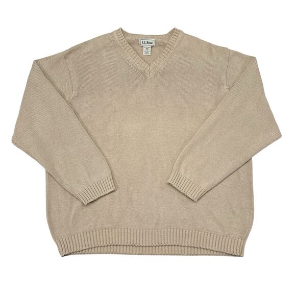 Vintage LL Bean Sweater Mens Size XL Tall Tan V Neck Pullover Knit Casual - Picture 1 of 9
